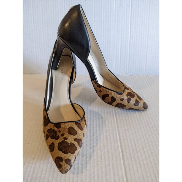 Cole Haan Black and Leopard Print Heels - Picture 2 of 10